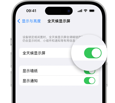 毕节苹果15预约维修分享iPhone15如何设置全天候显示屏幕可见 